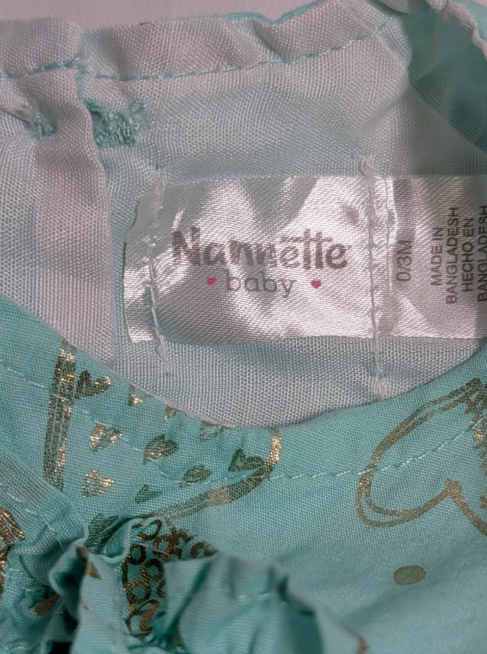 Nanette Baby Aqua & Gold Heart Print Dress 0-3M